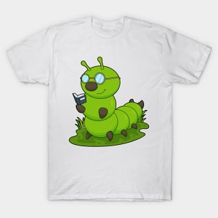 Caterpillar as Nerd with Glasses & Book T-Shirt